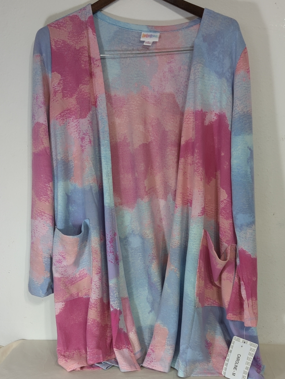 Lularoe Caroline Pastel Watercolor Open Cardigan with Pockets Medium
